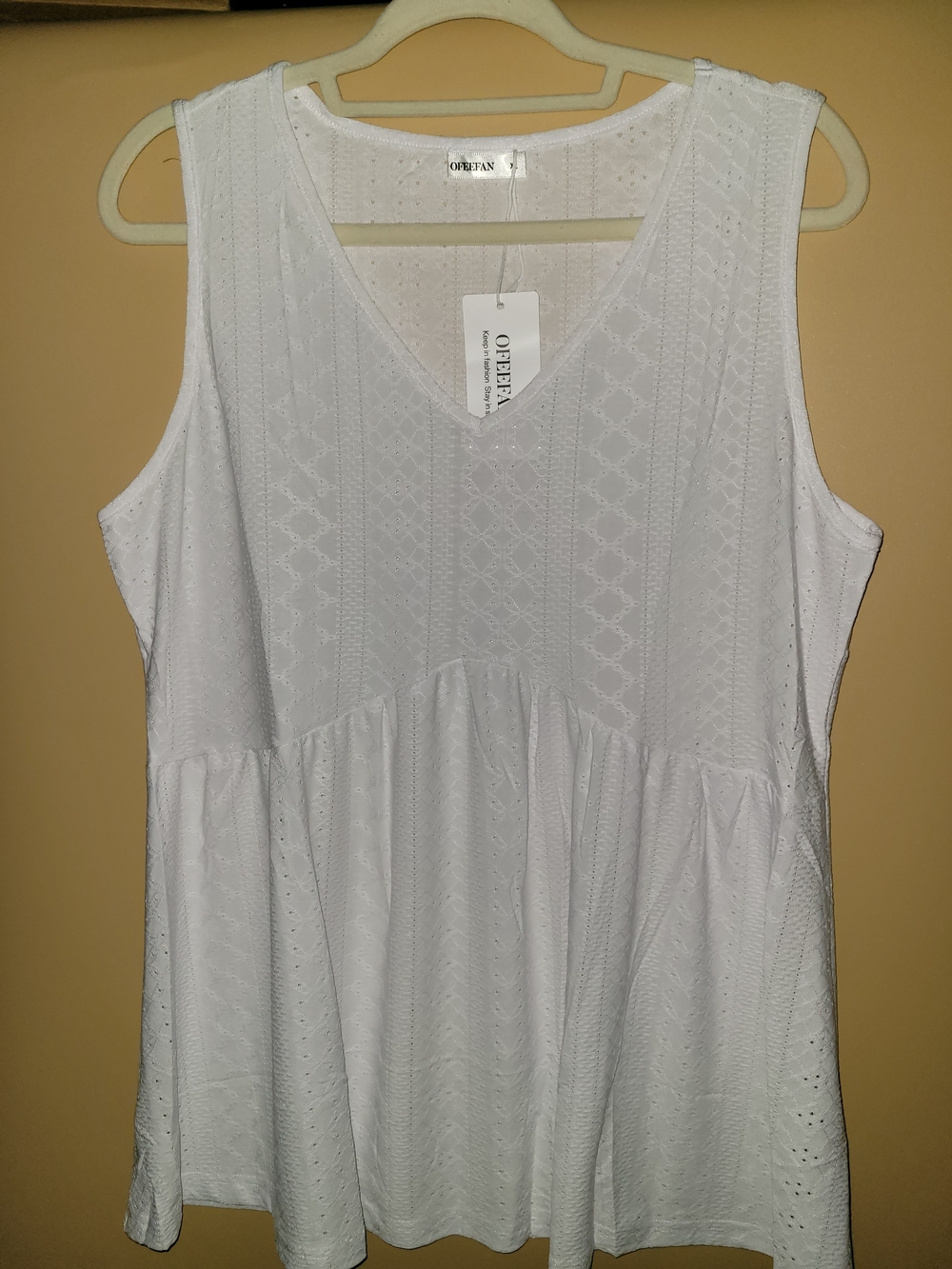 Ofeefan White V-Neck Peplum Tank Top - Sleeveless Women's Top
